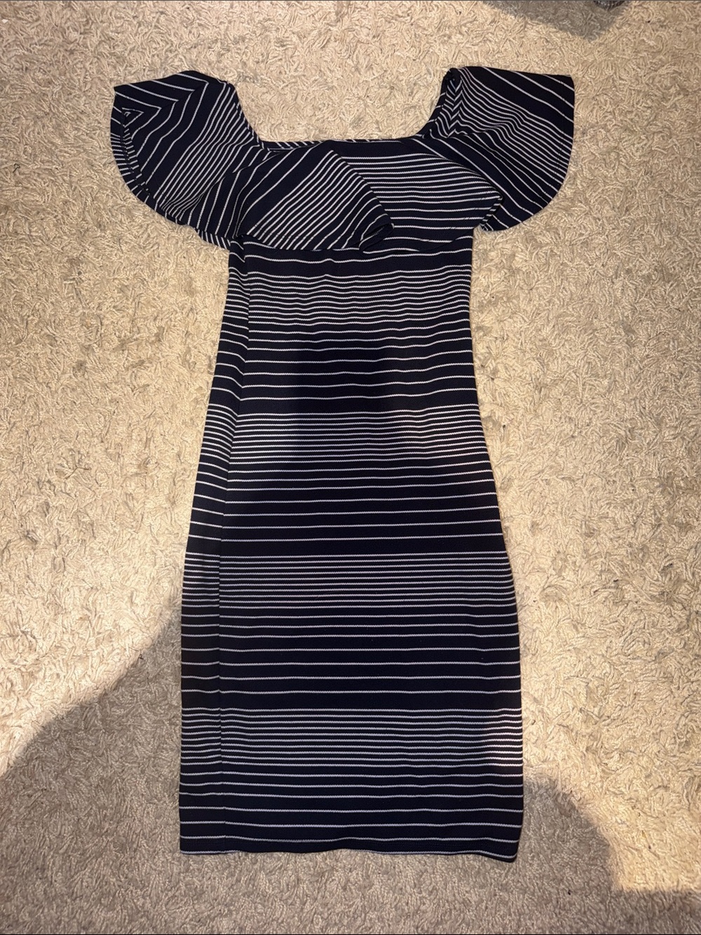 Striped Navy and White Flutter Sleeve Dress